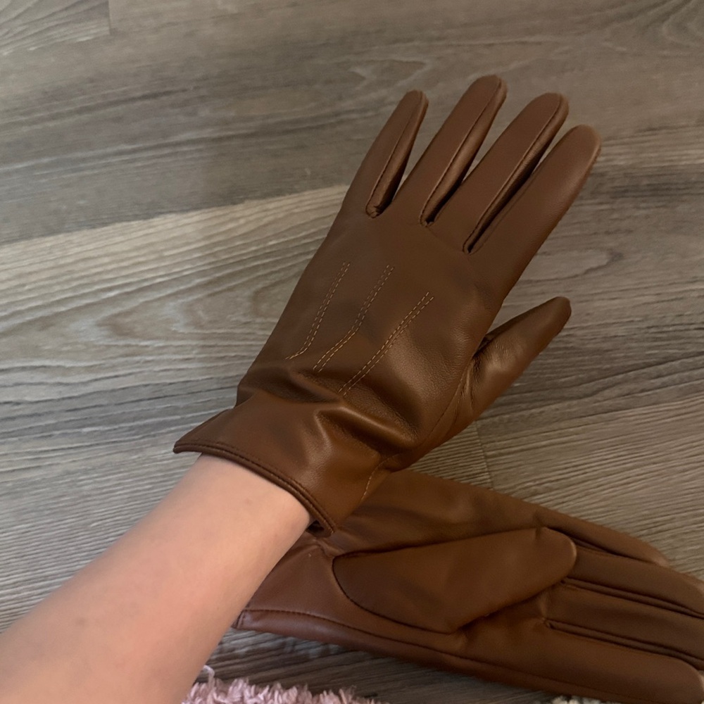 New brown fleece lined thick sheepskin leather gloves